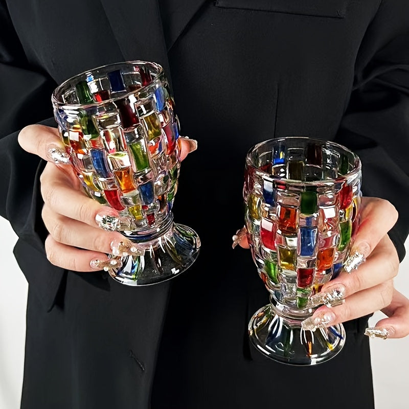 vintage glass water cups juice painted woven whiskey glasses