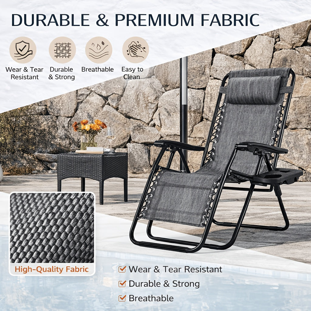 2pcs zero gravity patio recliner folding lounge adjustable