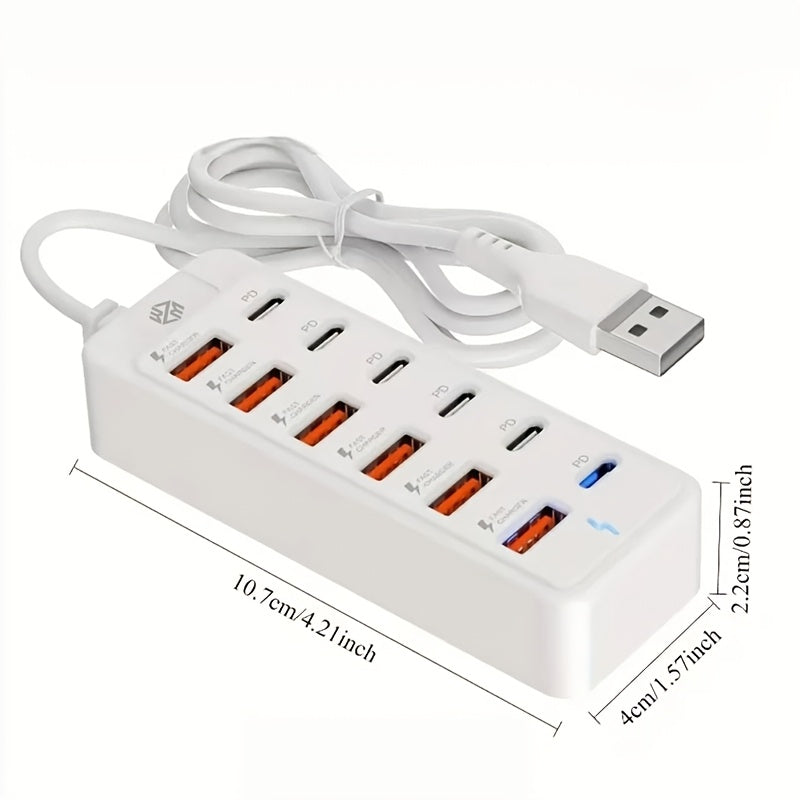 1pc white 12 port fast charging hub 6pcs usb ports 6pcs type