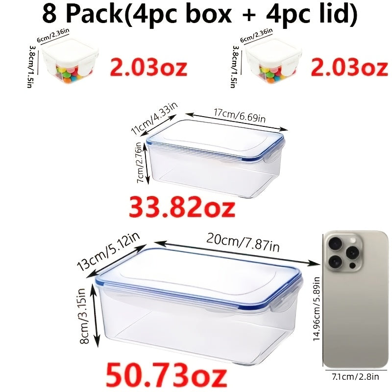 8pcs 4 lids 4 containers transparent stackable food storage