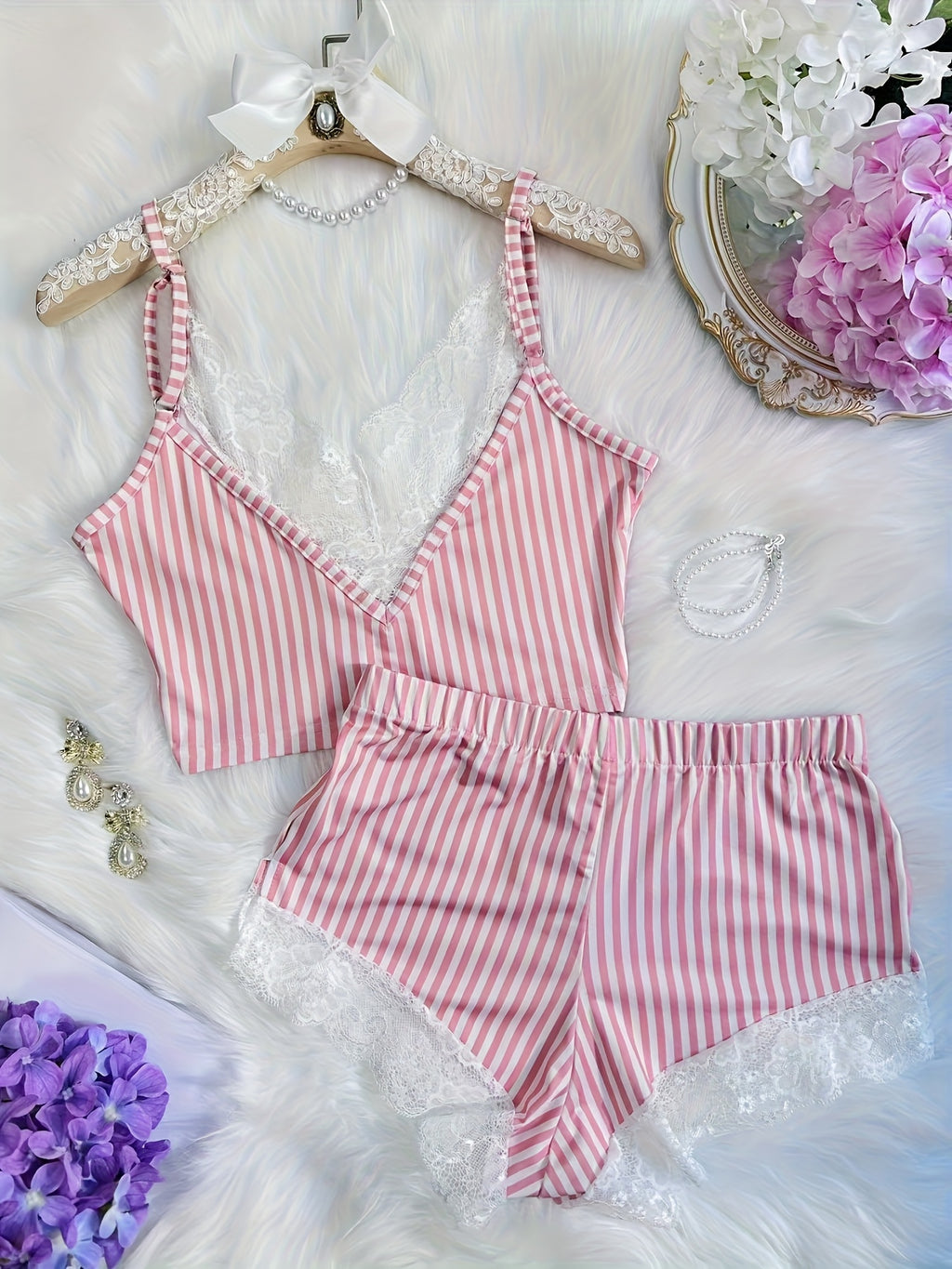 striped printed lace splicing double side opening