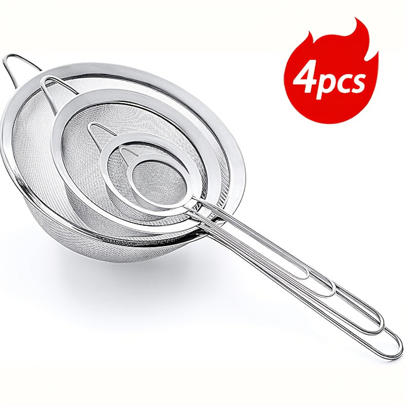 4pcs stainless steel flour sifter set handle   mesh