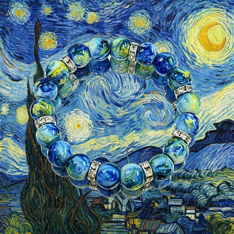 1pc vintage oil painting series beaded bracelet featuring