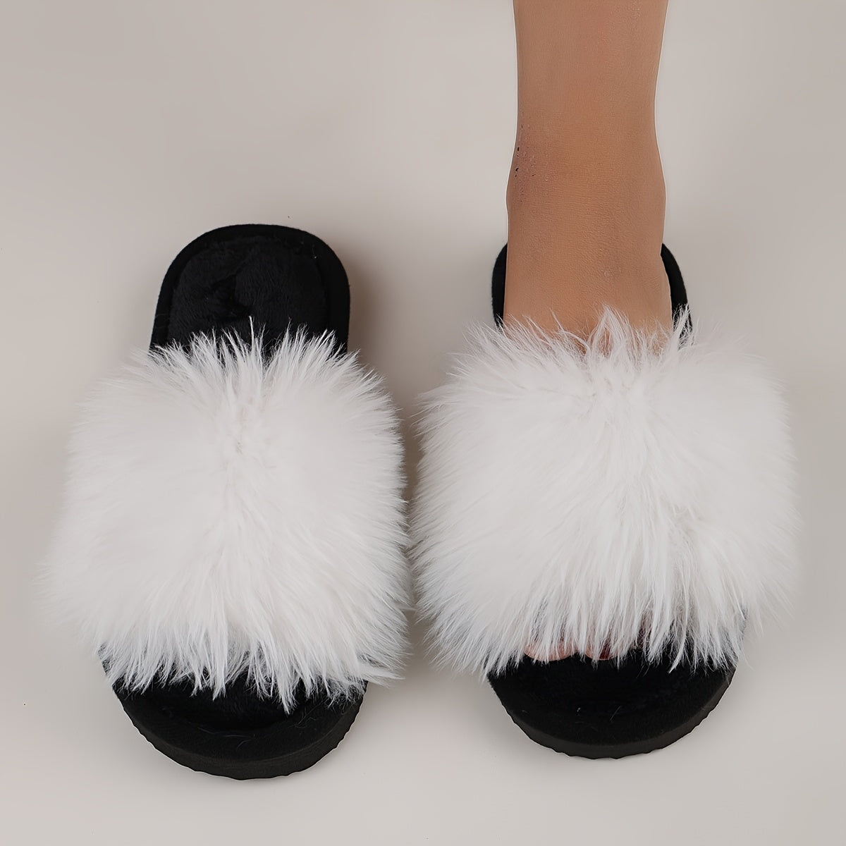 autumn winter long pile one toe open slippers women plush