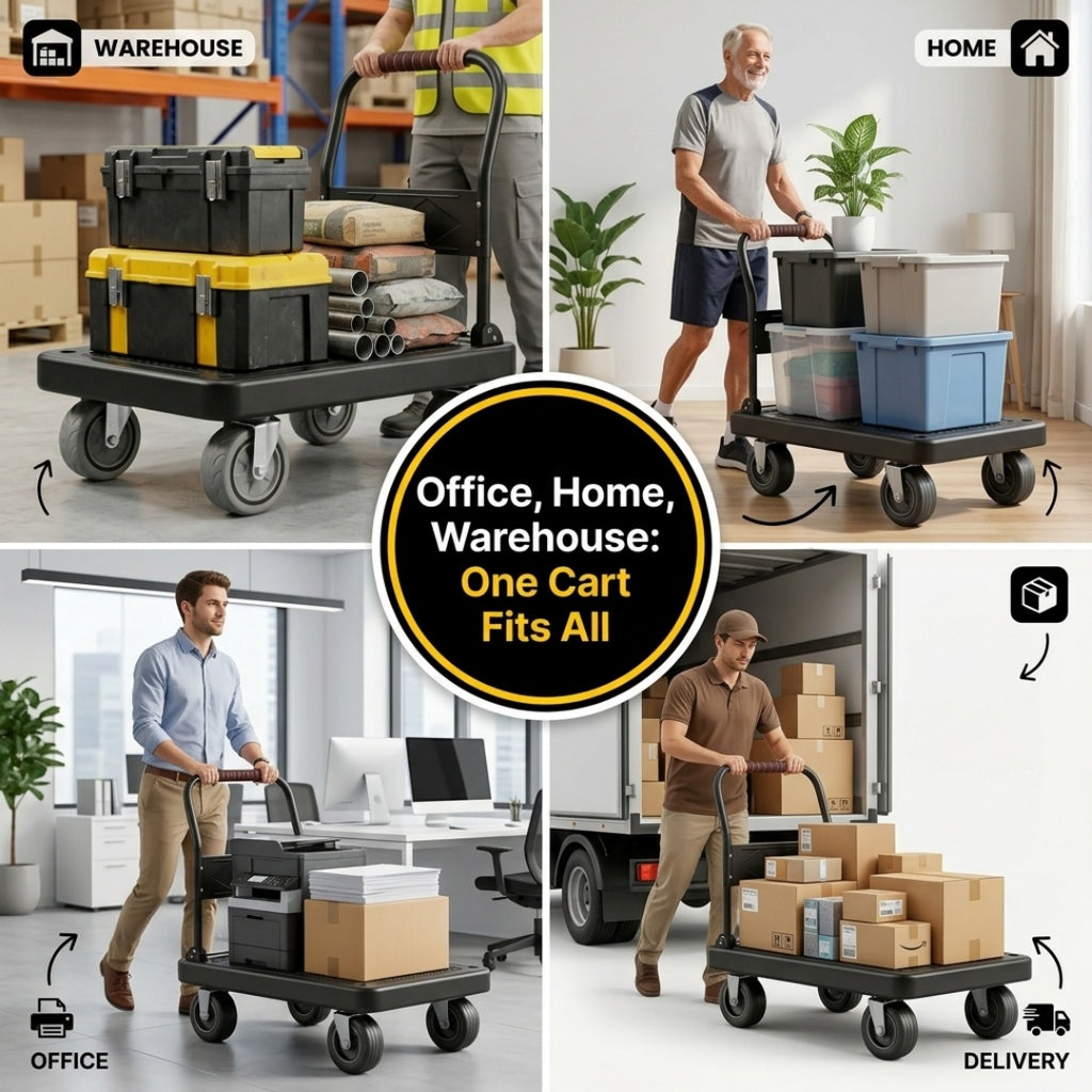 folding heavy-duty handcart,   handcart,   truck,   trolley, silent tpr wheels, thickened frame (1600/980/480/220 lbs), suitable for home renovation, material handling, moving, large item transportation,   and garages. - tools & home improvement