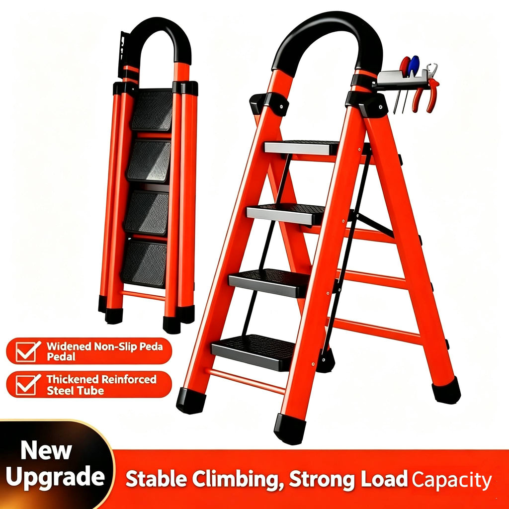 6/5/4/3 step ladder with anti-slip pedal - folding step stool with tool tray, 500lbs portable steel ladder for  , for home kitchen library office (6/5/4/3 steps) - vsyakui | High-quality & Affordable | Temu