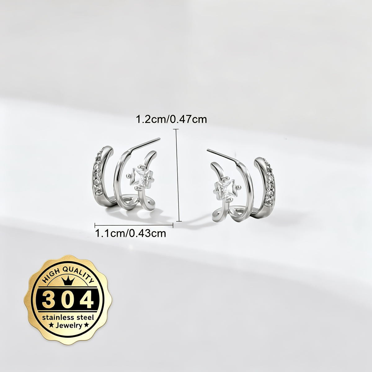 a pair high quality 304 stainless steel triple arc earrings