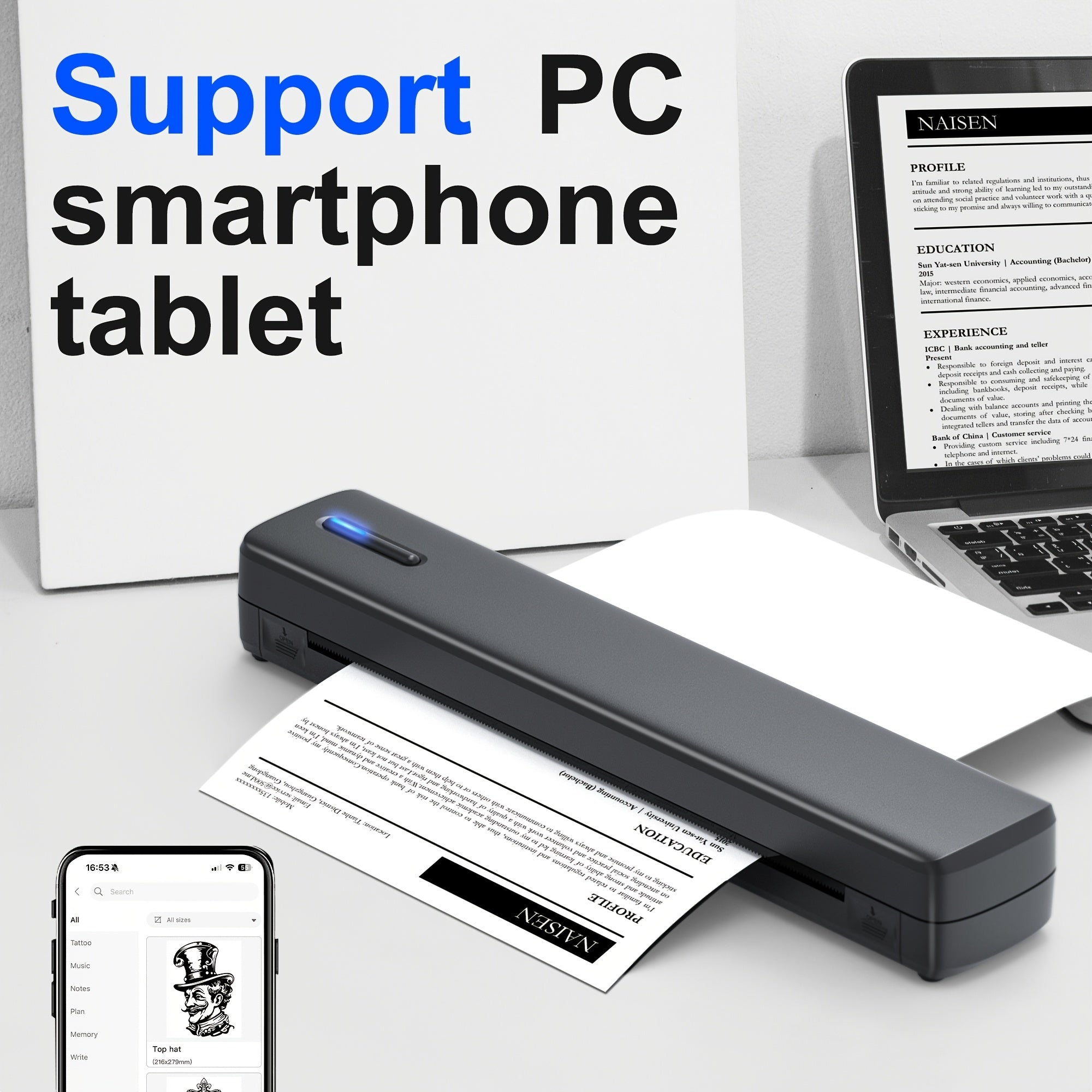 d810b a4 portable inkless thermal printer 20 sheets thermal