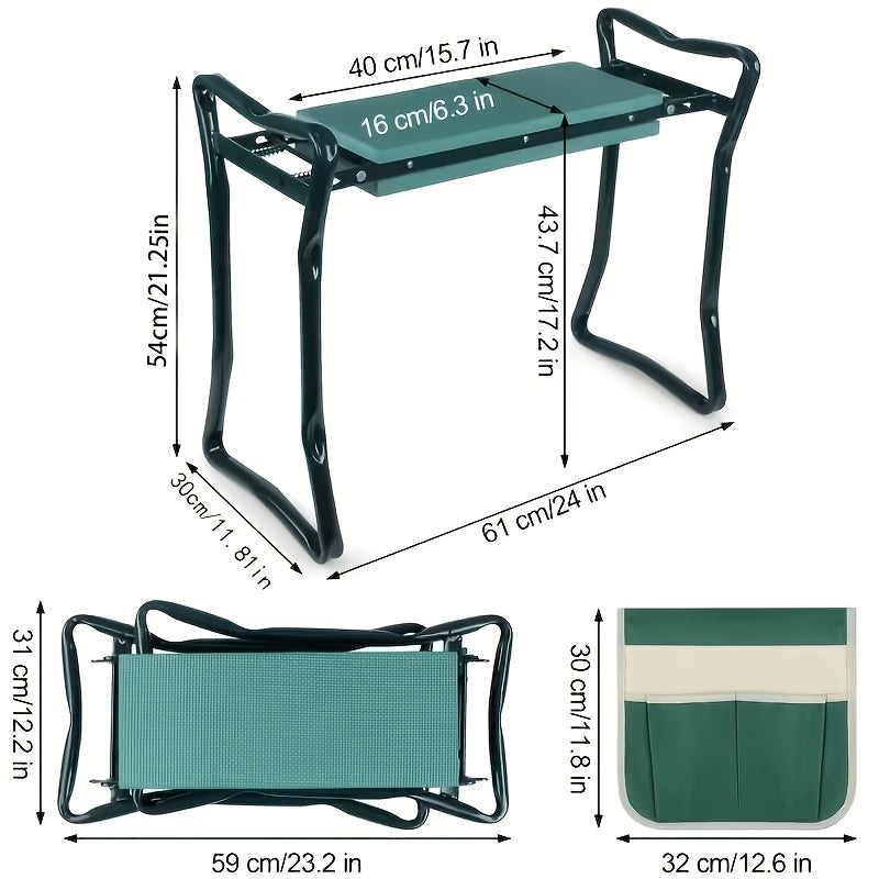 2 in 1 green metal gardening kneeling stool seat set heavy