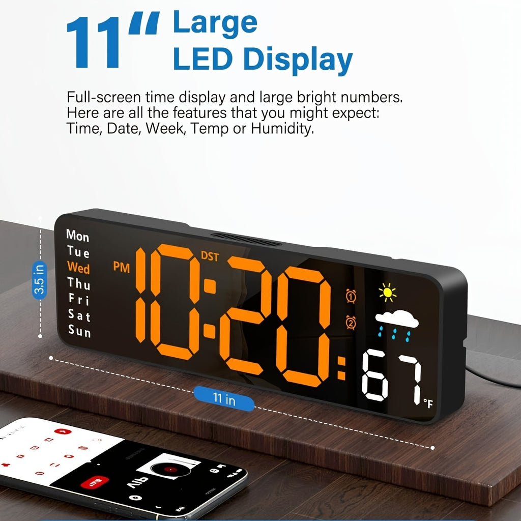 11 large digital wall clock remote rgb backlight alarm
