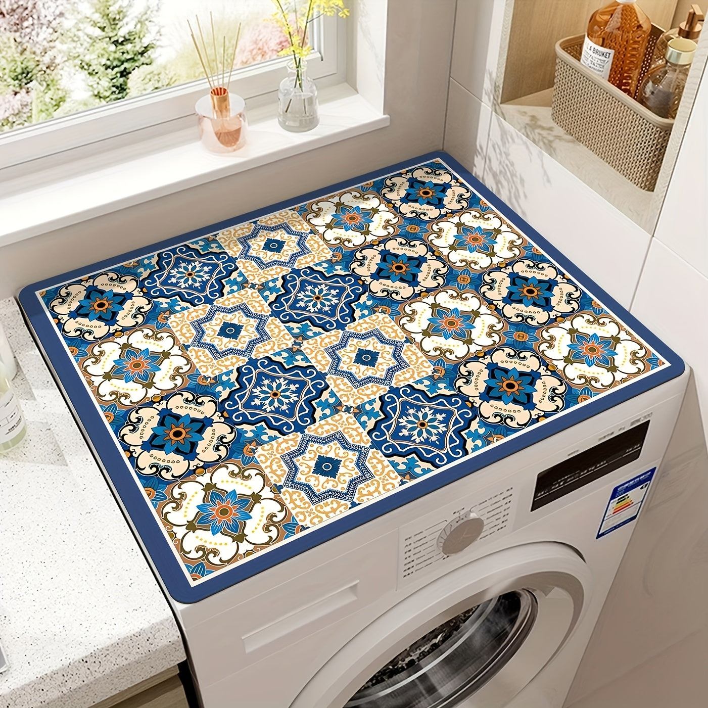 vibrant retro colorful tile washing machine cover durable 23