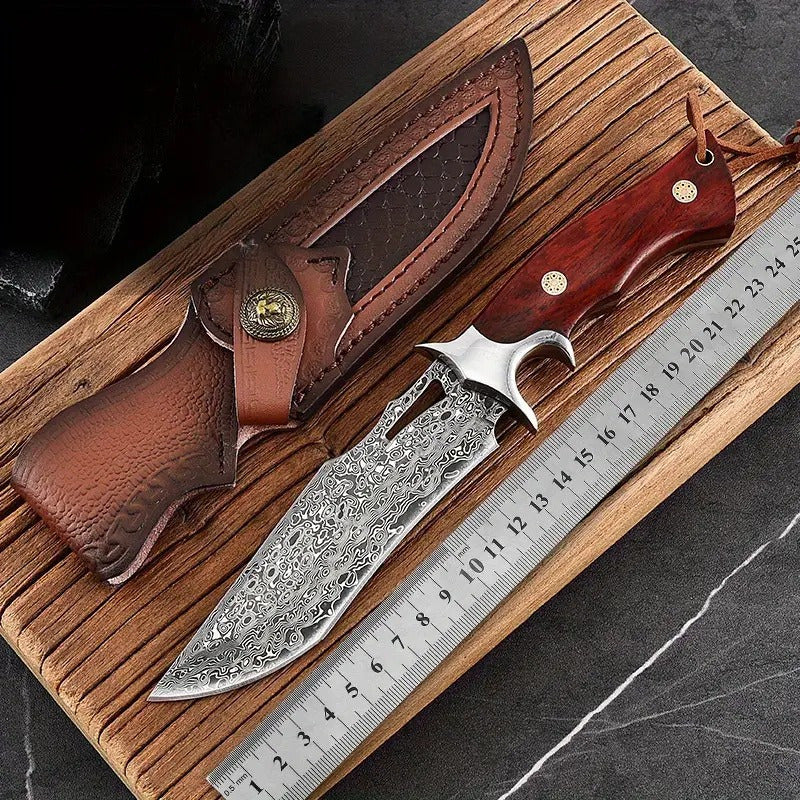 1pc   damascus fixed blade knife wooden handle