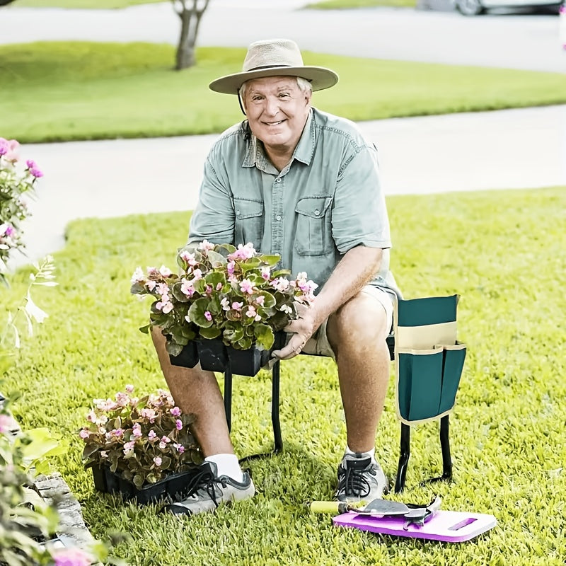 2 in 1 green metal gardening kneeling stool seat set heavy