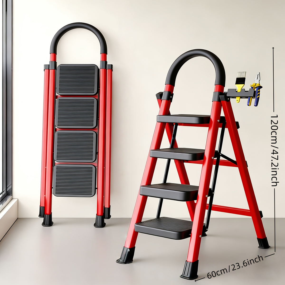 500lbs load bearing folding ladder heavy duty steel step