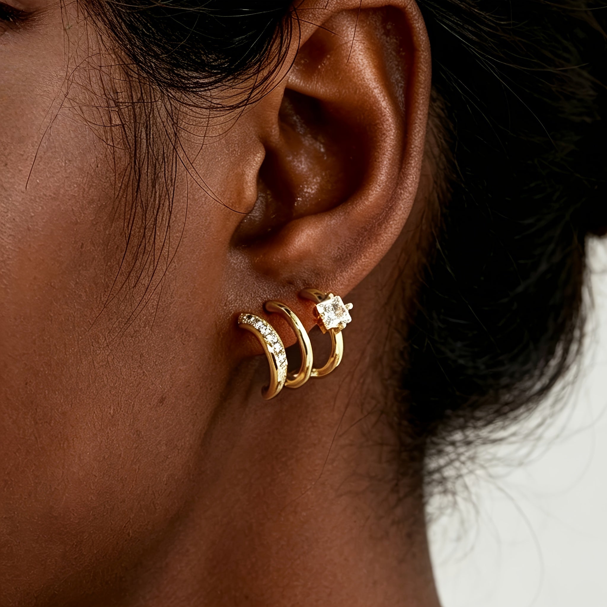 a pair high quality 304 stainless steel triple arc earrings
