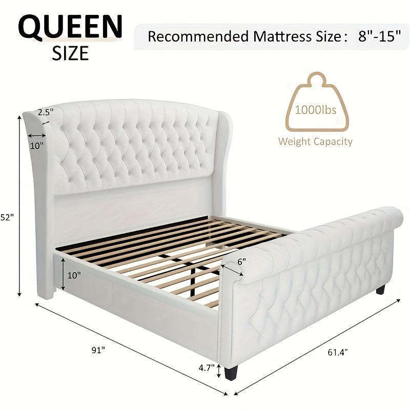 chenille upholstered platform bed frame scroll wingback