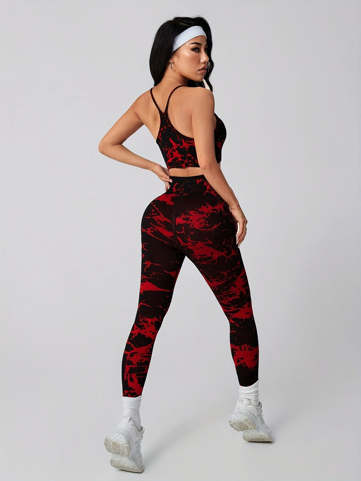 2pcs   tie dye sports set high waisted yoga leggings tank