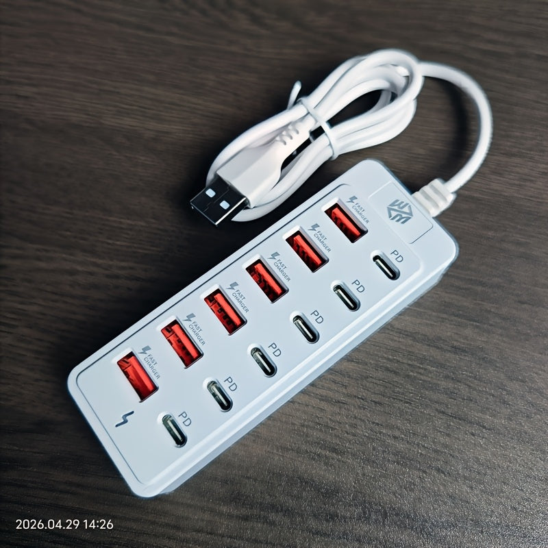 1pc white 12 port fast charging hub 6pcs usb ports 6pcs type