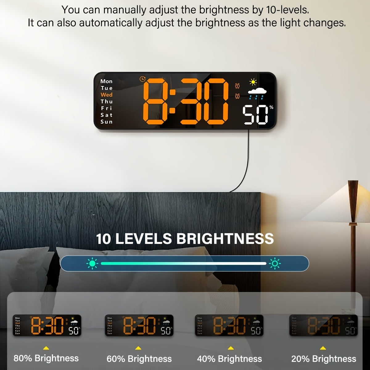 11 large digital wall clock remote rgb backlight alarm