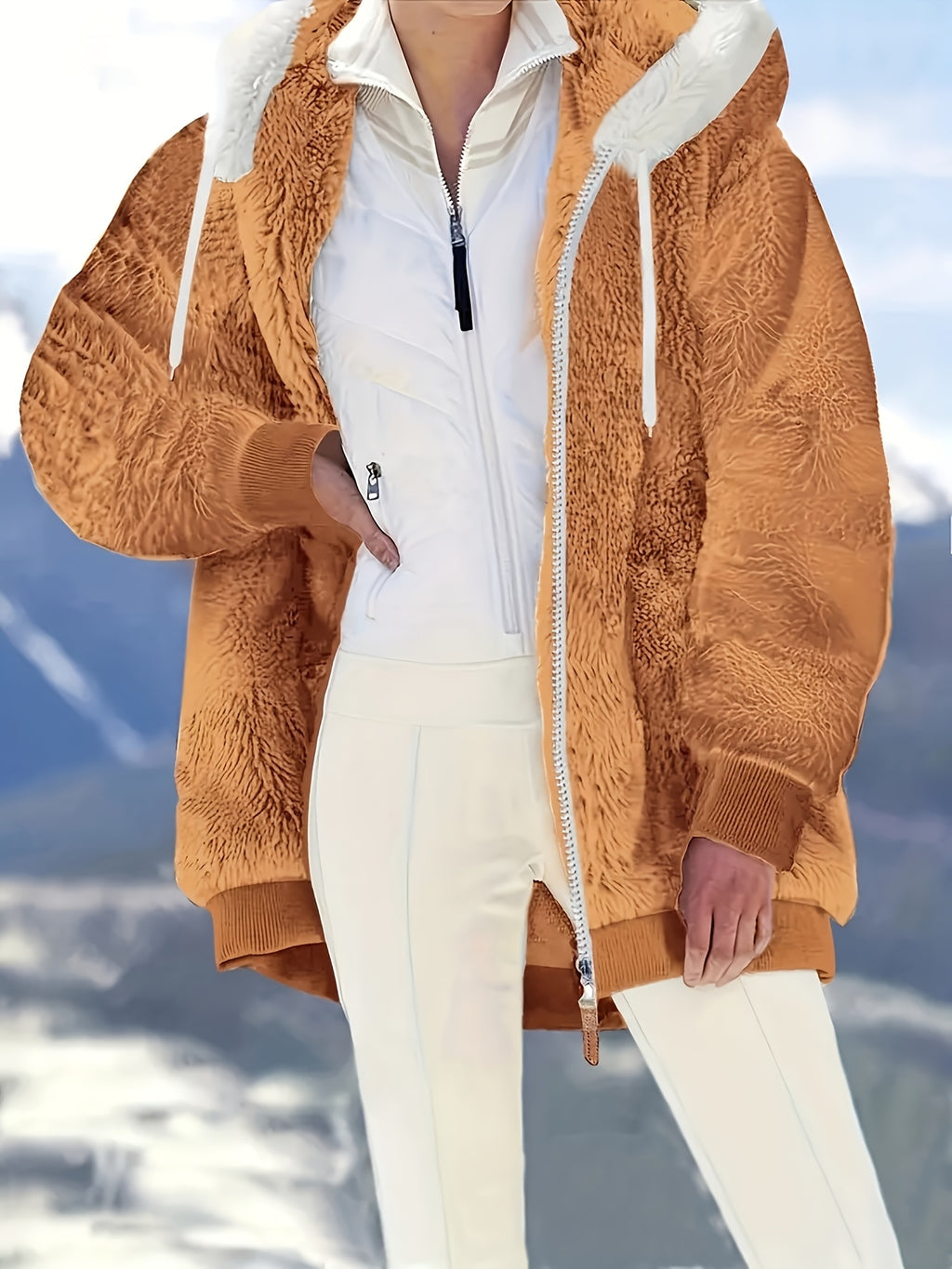 womens fall winter fleece lined hooded jacket zipper elegant