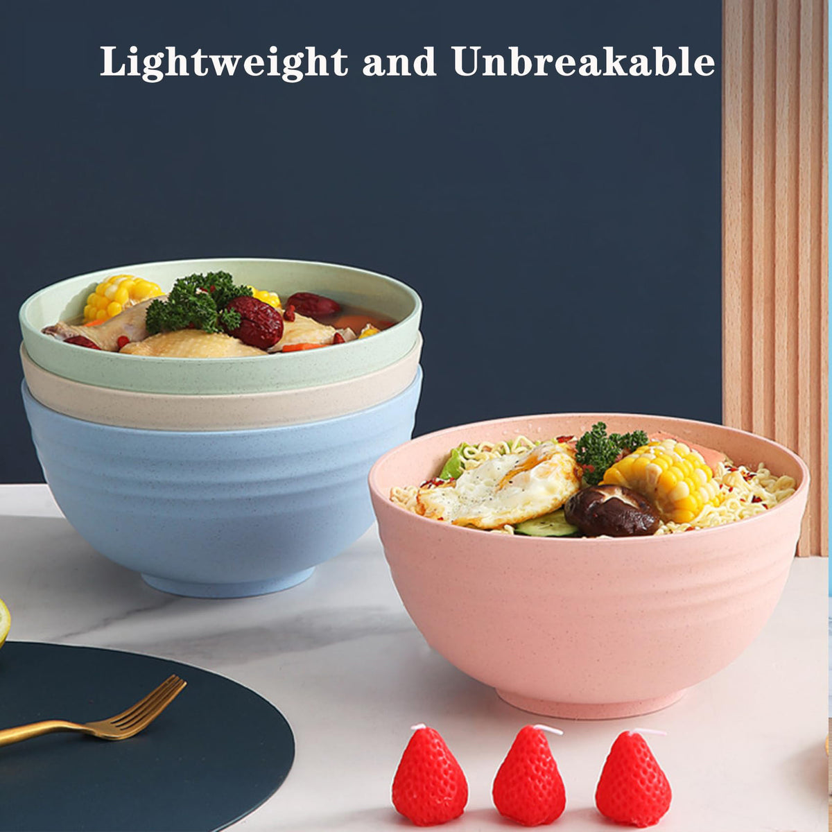 4pcs non breakable cereal bowl set 24oz pp plastic bowls