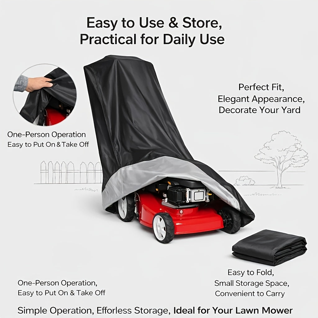 a lawn mower cover designed outdoor storage   in a