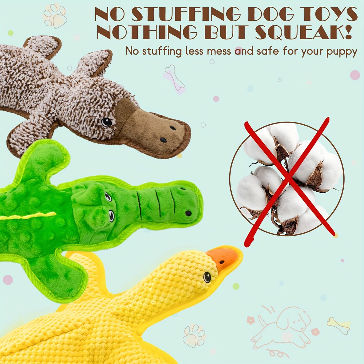 3pcs durable squeaky dog chew toys no stuffing interactive