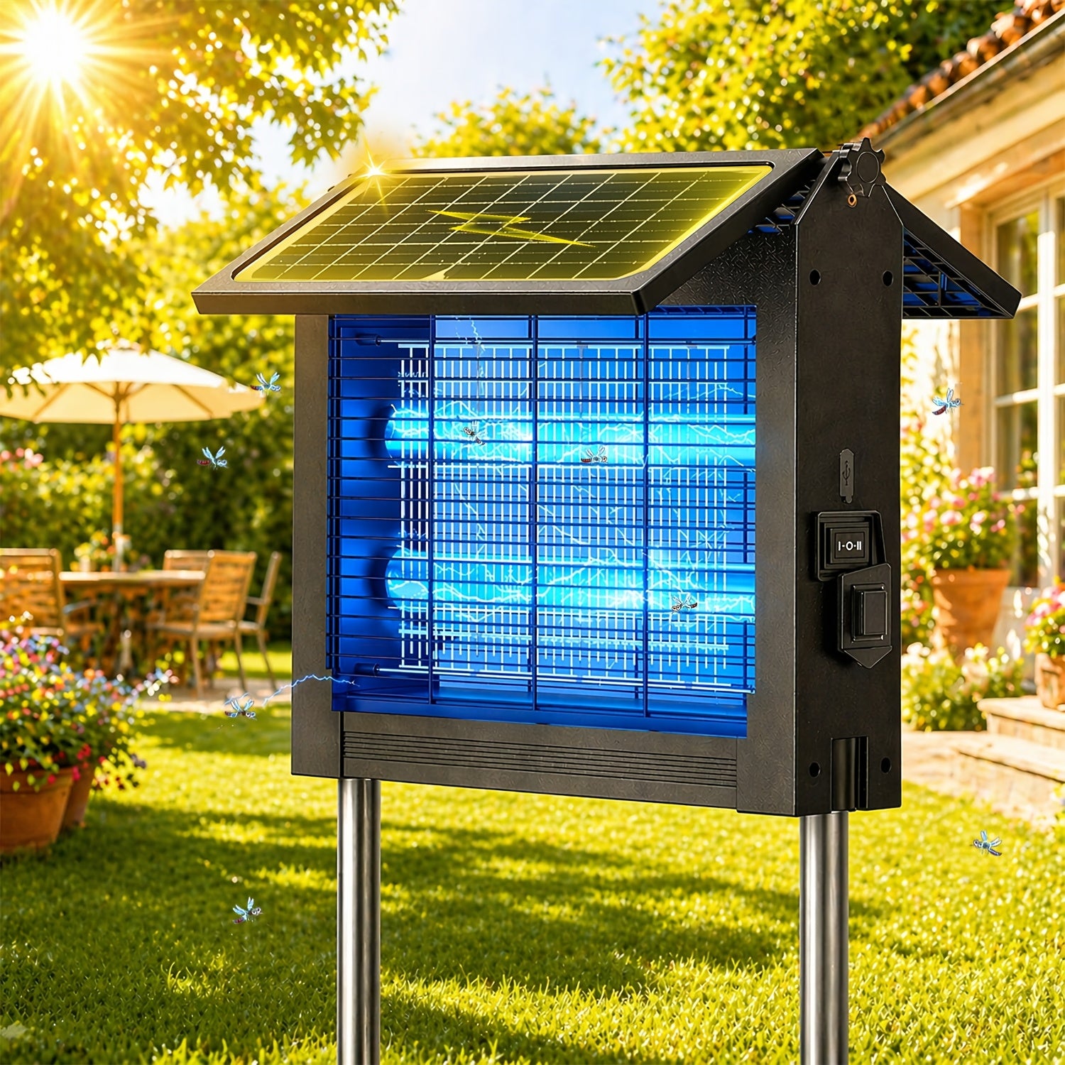 4500v solar bug zapper electric mosquito killer dual solar