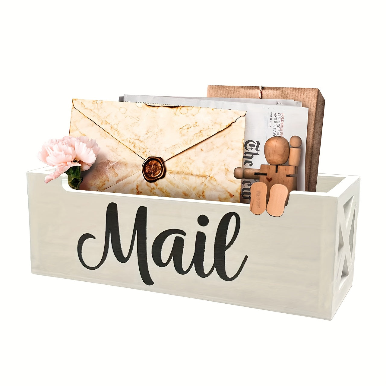 wooden mail holder storage organizer box rustic brown wood