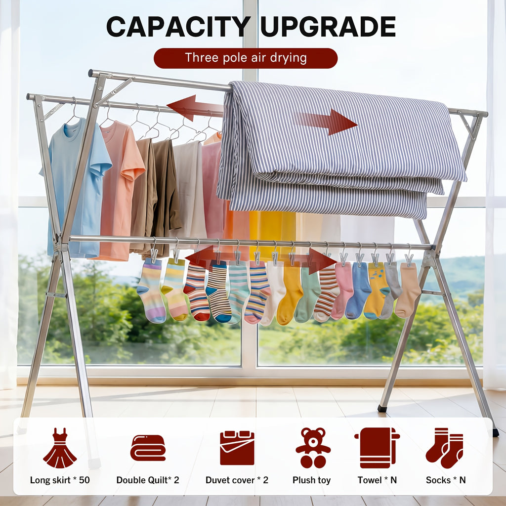 three bar foldable clothes drying rack 63 78 7 95