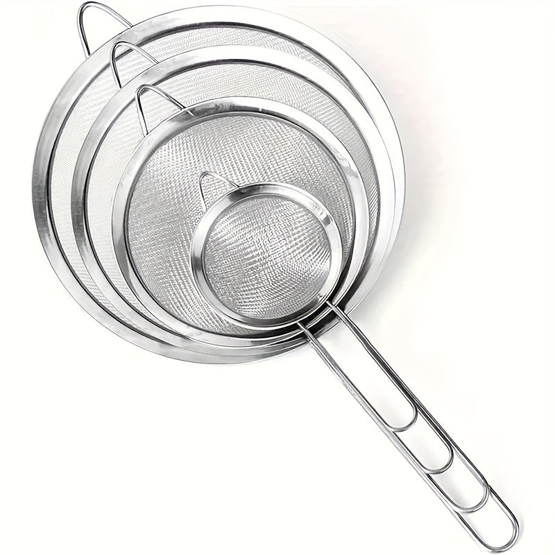 4pcs stainless steel flour sifter set handle   mesh