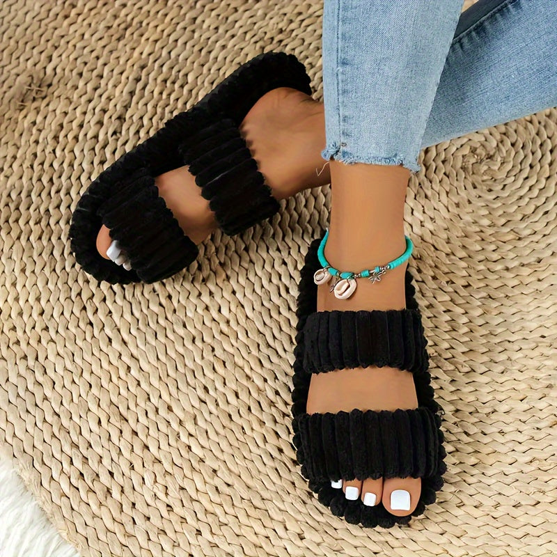 womens plush half toe slippers suitable soft warm indoor non