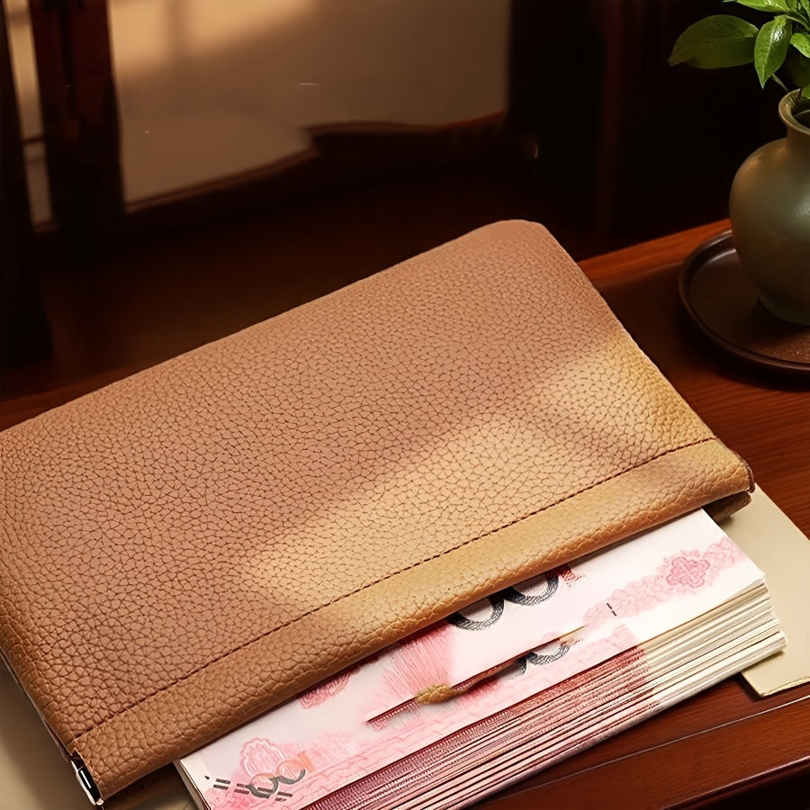 cowhide long womens wallet automatic closure
