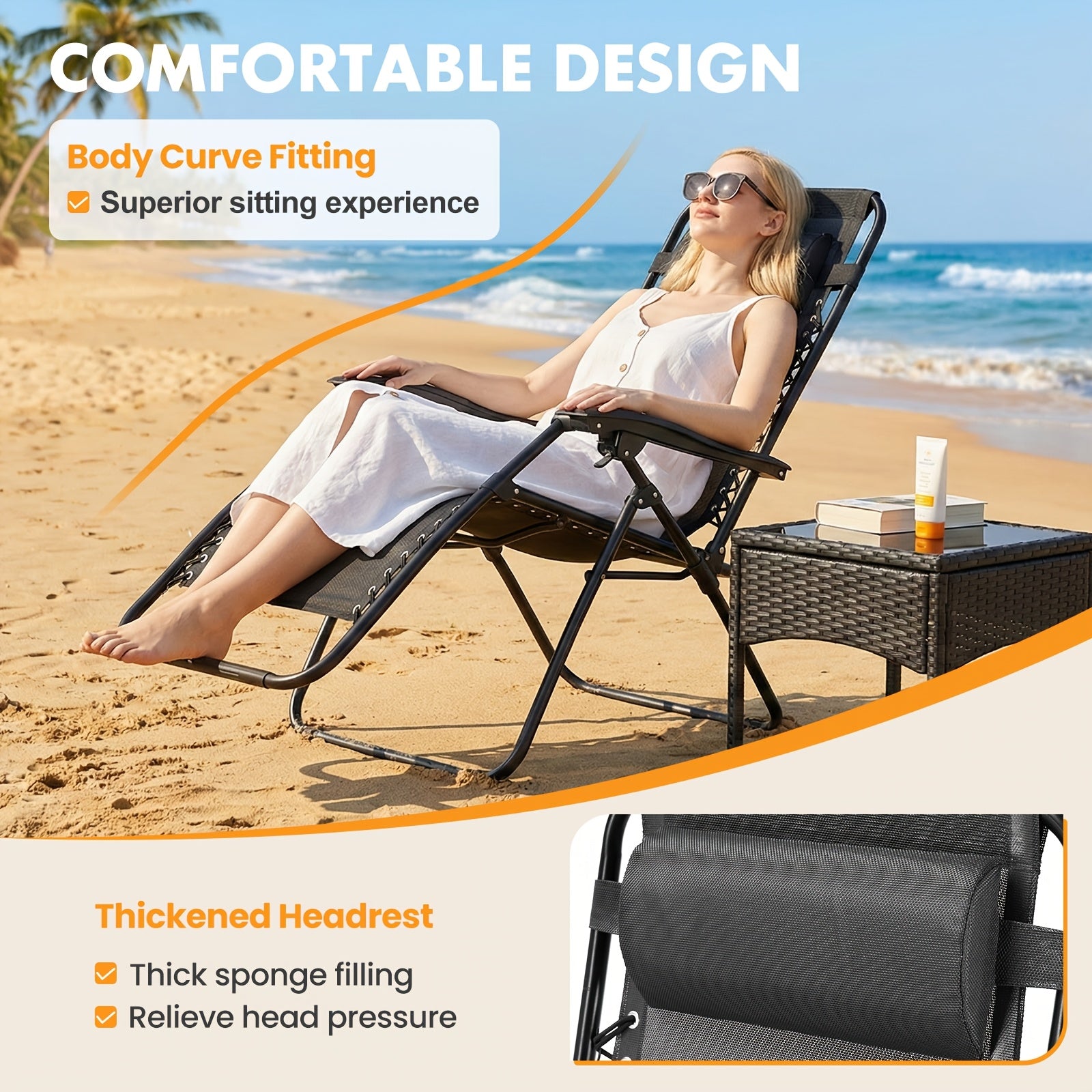 2pcs zero gravity patio recliner folding lounge adjustable