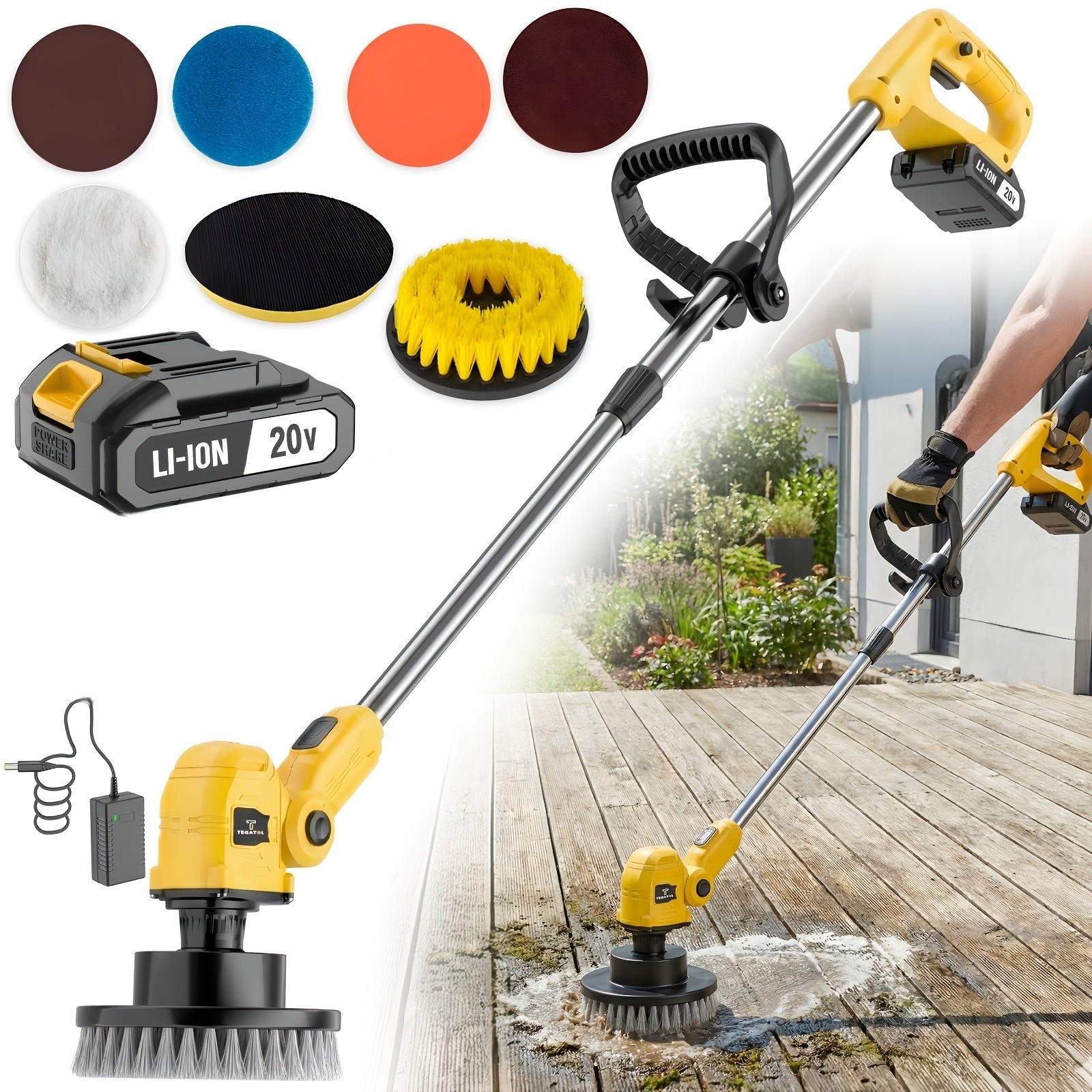 wireless rotating floor cleaner   2 brushes 4 mop pads a