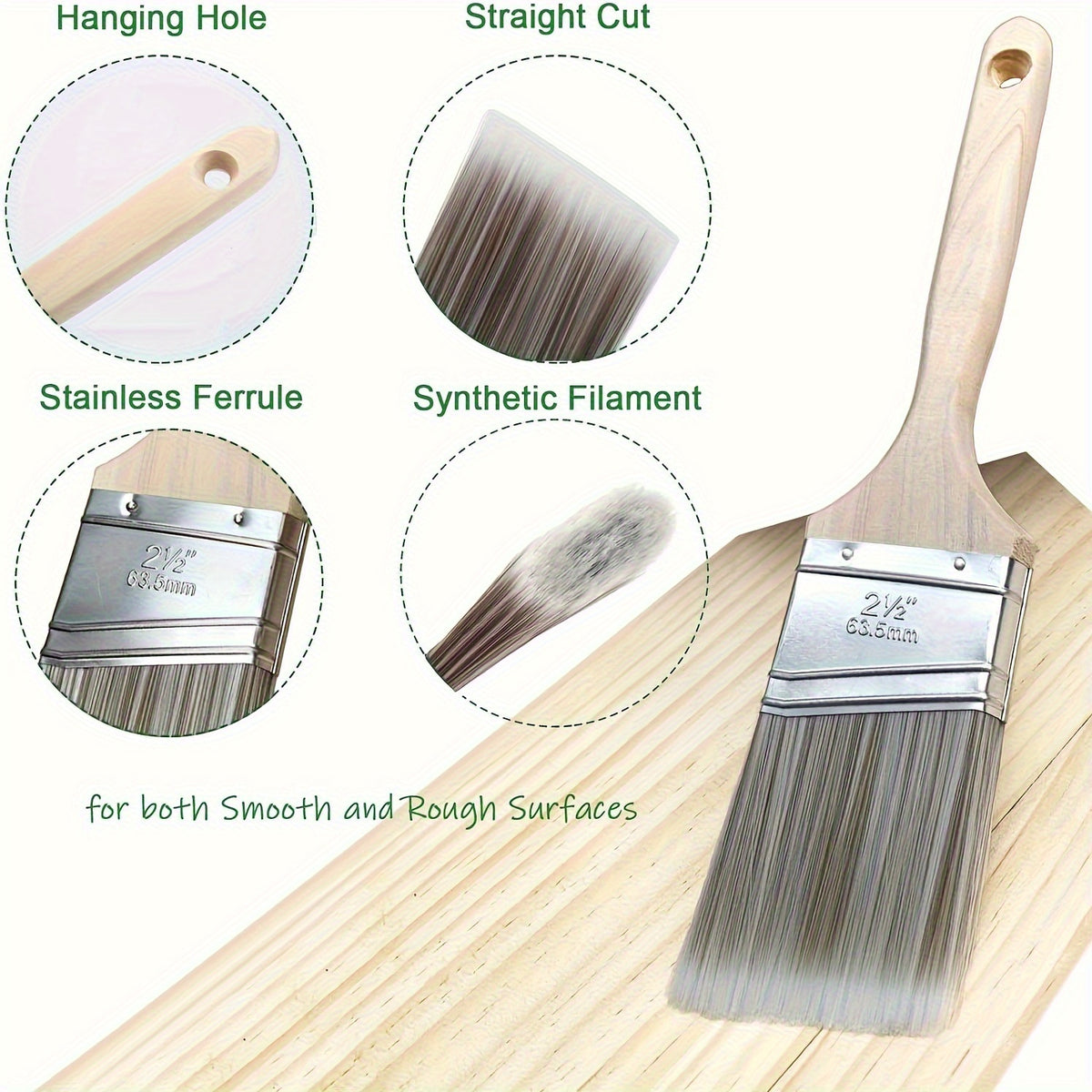 5pcs paintbrush set tapered synthetic bristles wooden