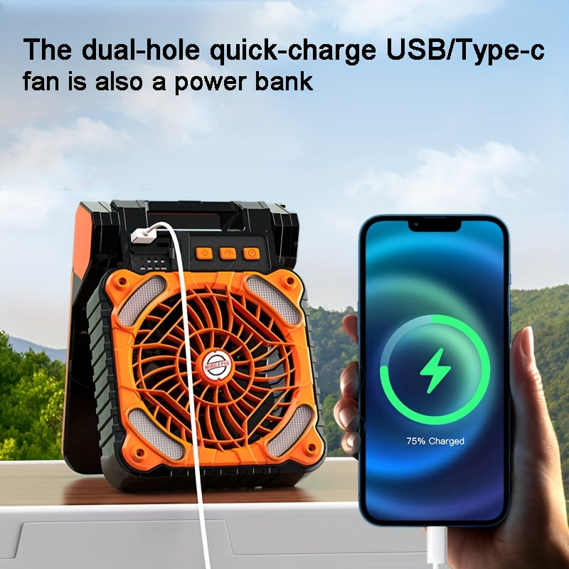 outdoor camping fan portable solar powered dual use fan led