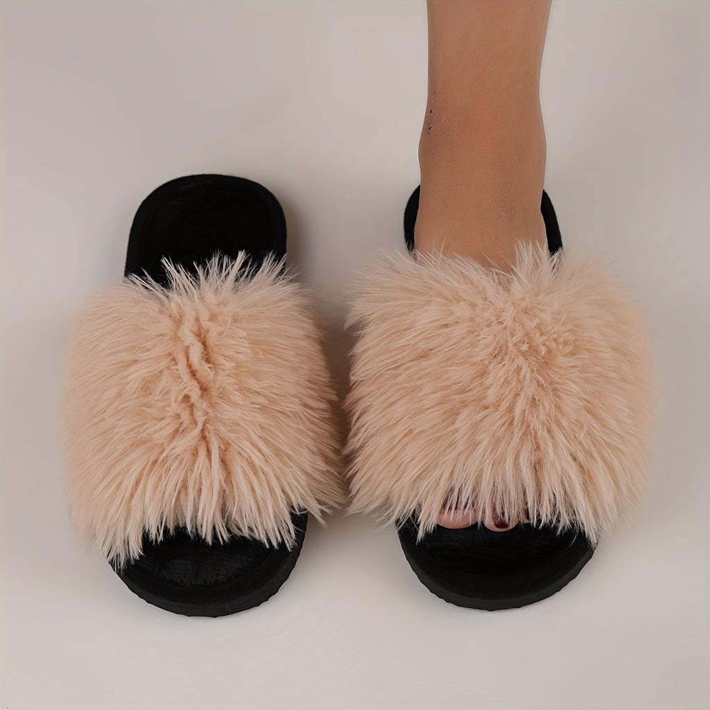 autumn winter long pile one toe open slippers women plush
