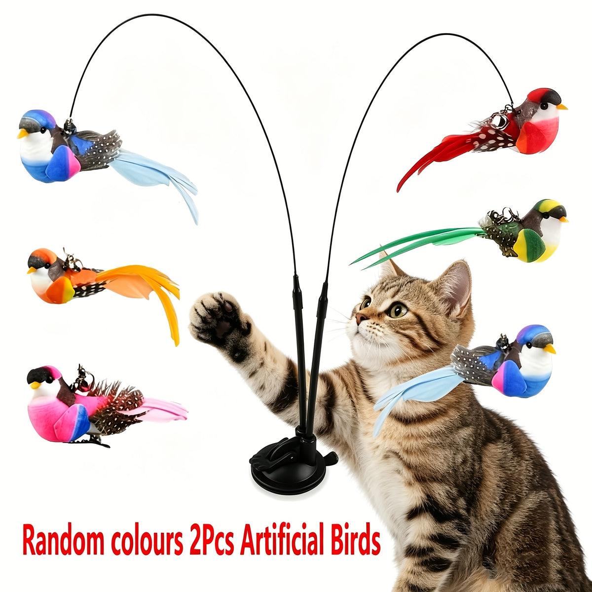 random colors 2pcs artificial birds 1 set interactive cat