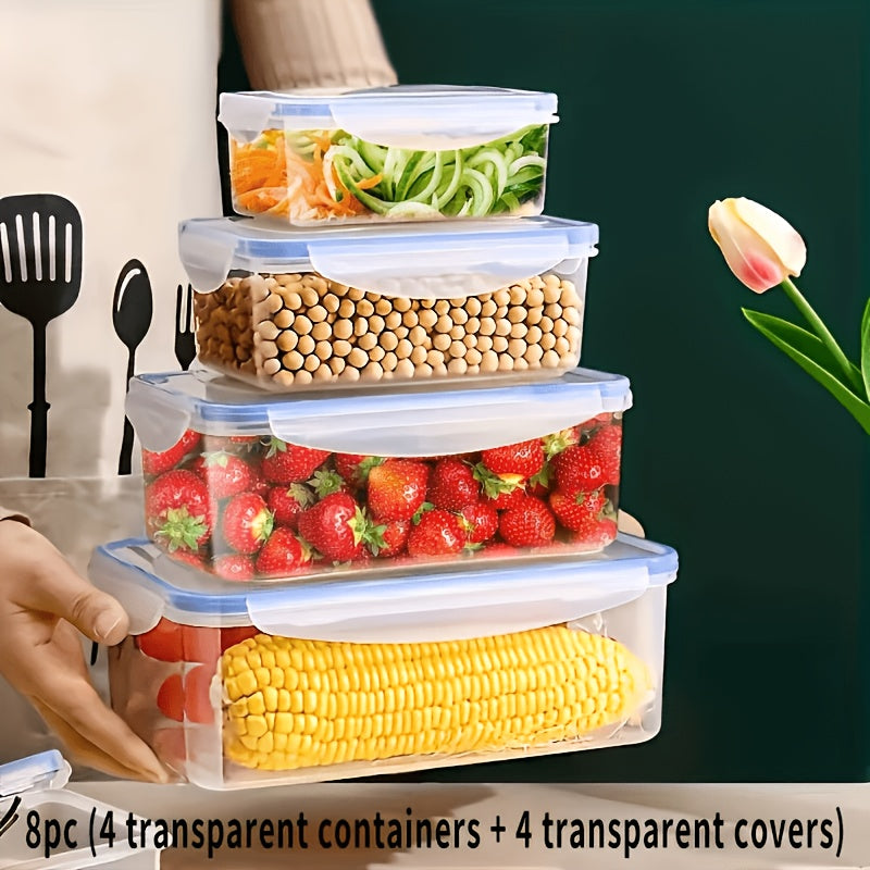 8pcs set   4 containers 4 lids multi size transparent