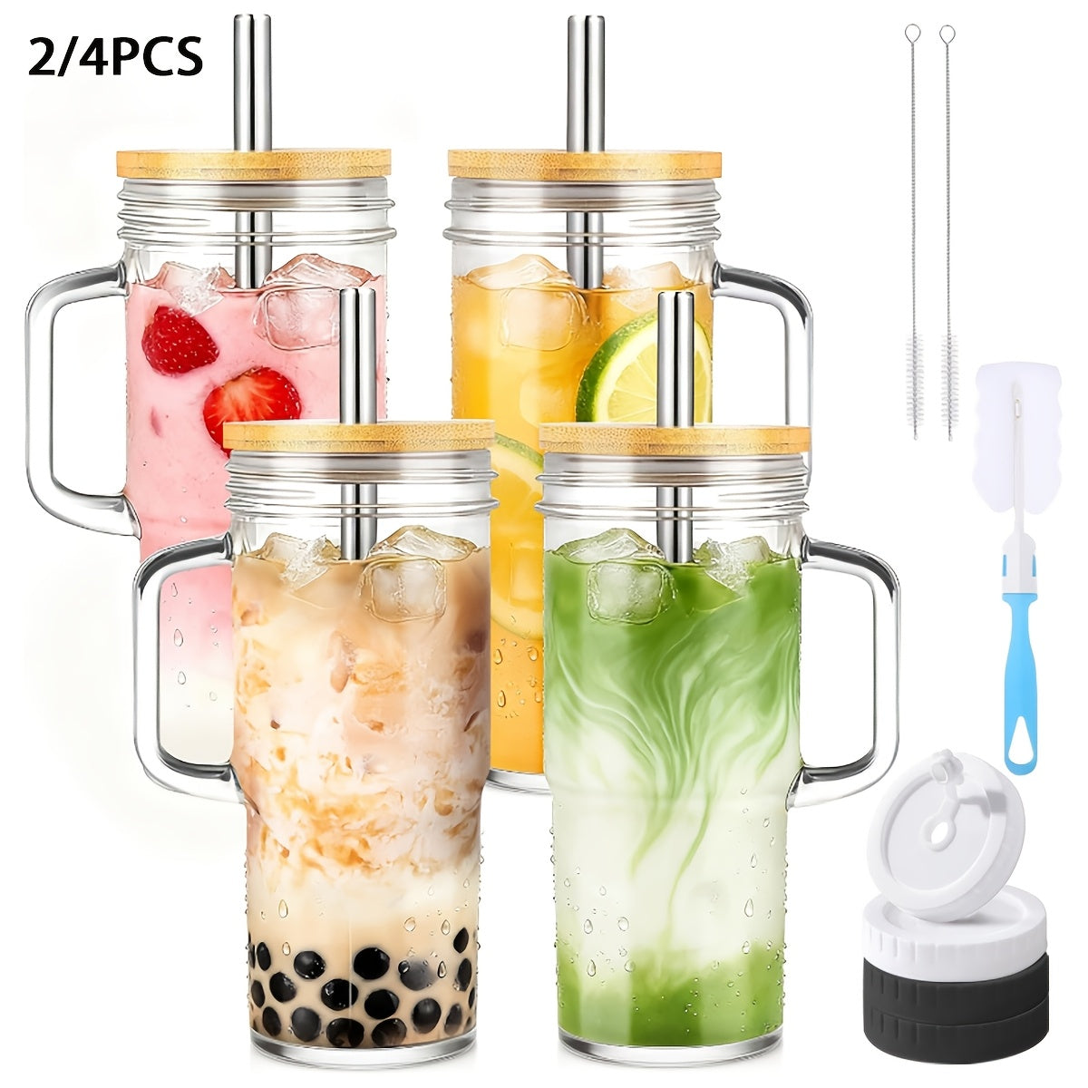 2 4pcs tumblers lid straw 24oz bamboo lid straw
