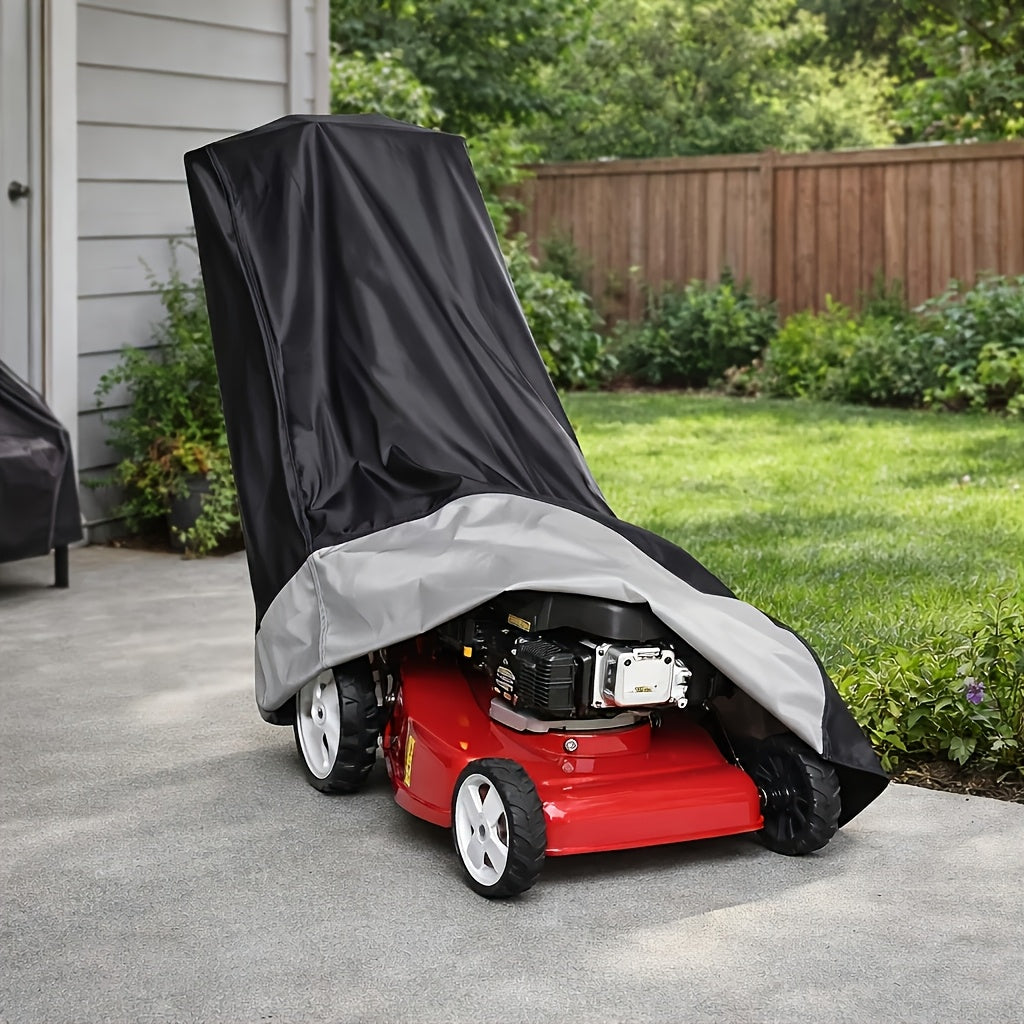 a lawn mower cover designed outdoor storage   in a