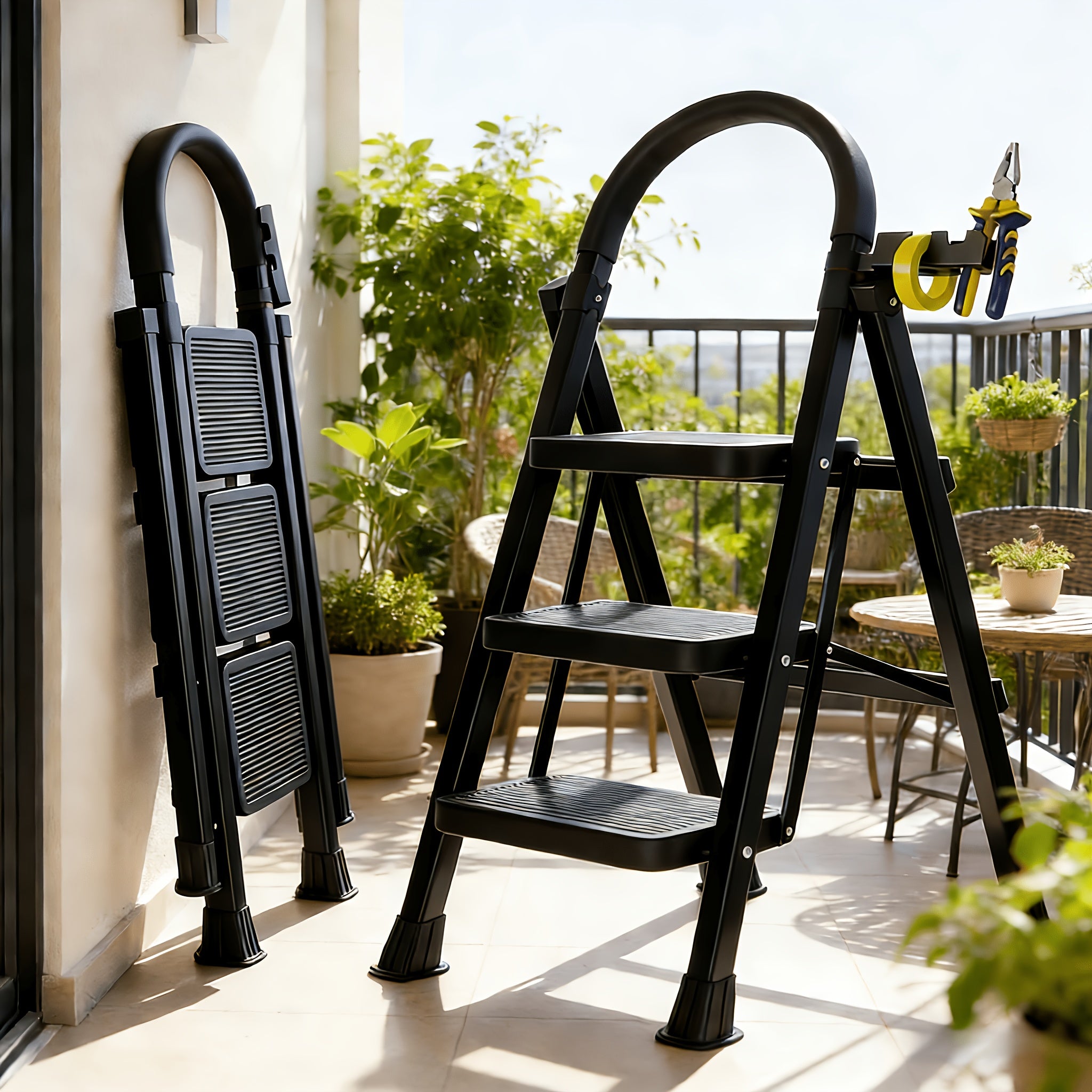 500lbs load bearing folding ladder heavy duty steel step
