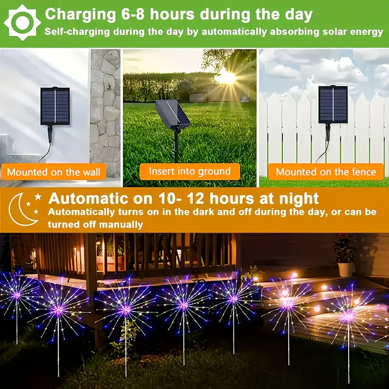8 pack 420led solar outdoor fireworks light ip65 waterproof