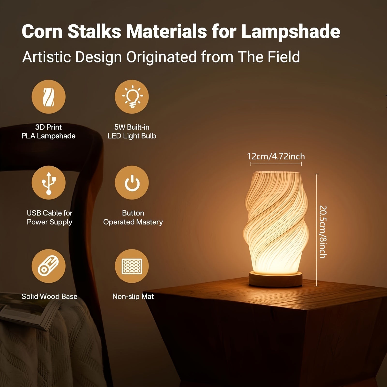novelty 3d printed vase night light wooden base decorative