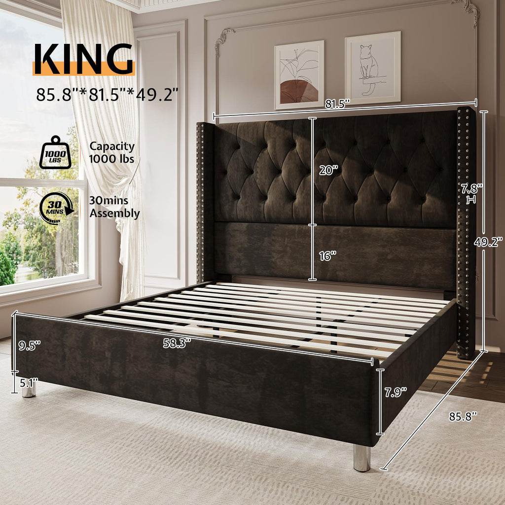 upholstered platform bed frame 50 inch velvet
