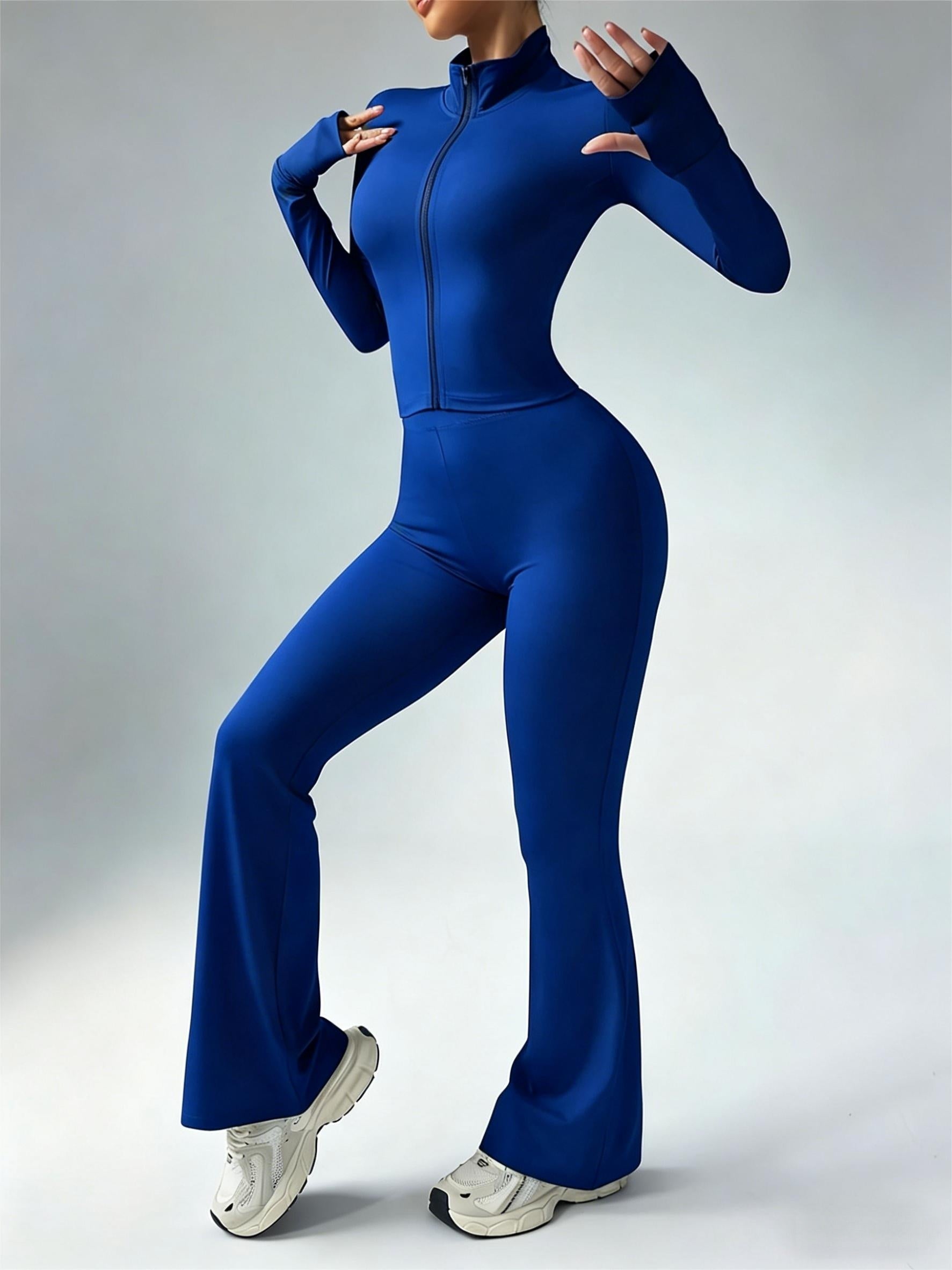 fit sportswear set zipper stand collar long sleeve