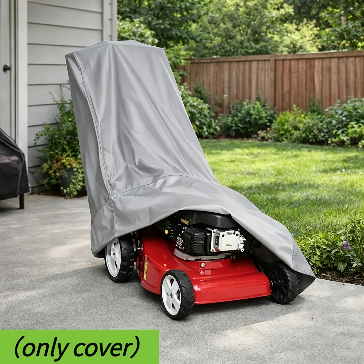 a lawn mower cover designed outdoor storage   in a