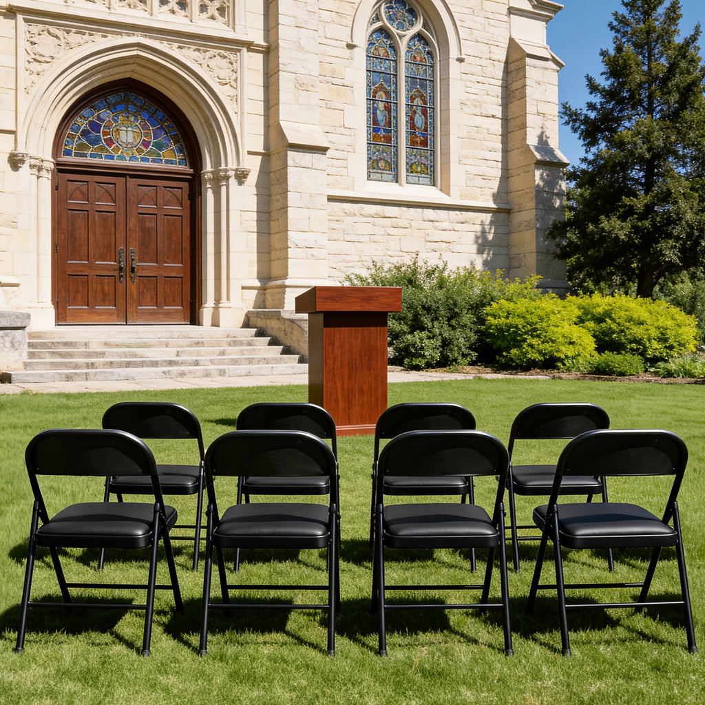 4 pack heavy duty black folding chairs padded seats portable