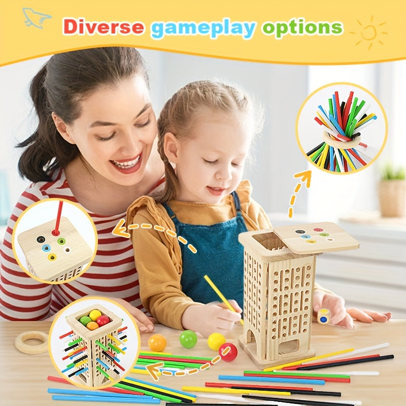 childrens wooden stick   1 dice 4 colored balls 30